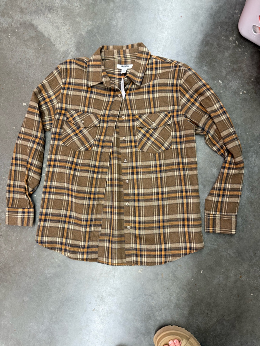 RSQ Brown Plaid Button-down Flannel